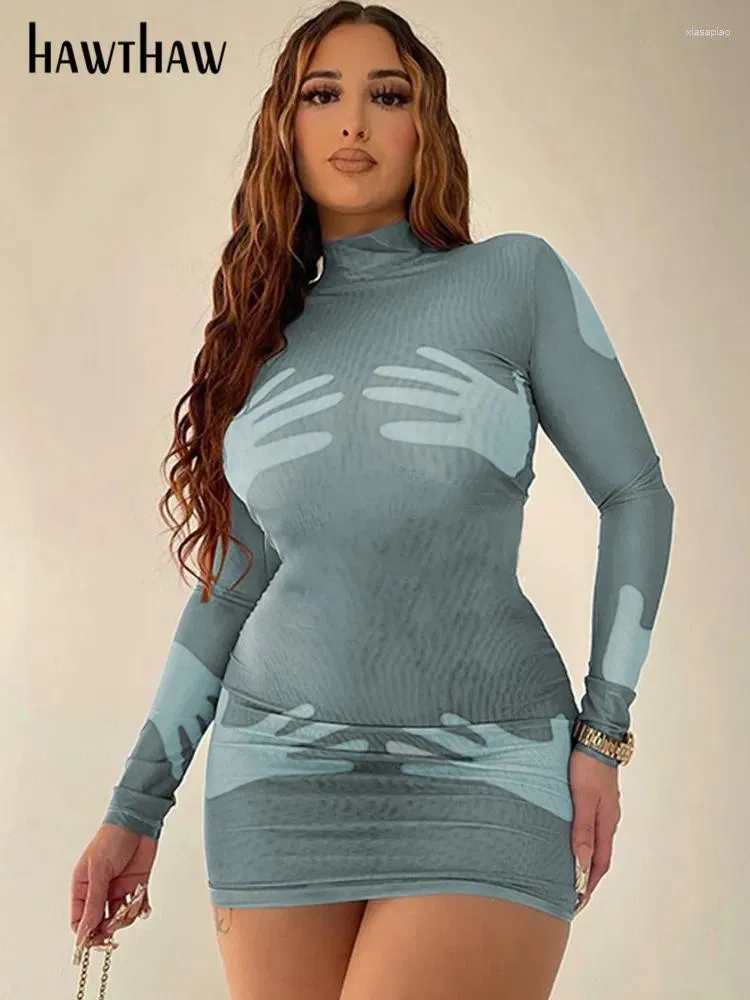 فساتين غير رسمية نساء مثير طويل الأكمام نادي Bodycon Green Short Mini Dress 2023 Fall Clothing Wholesale Cynsale for Business