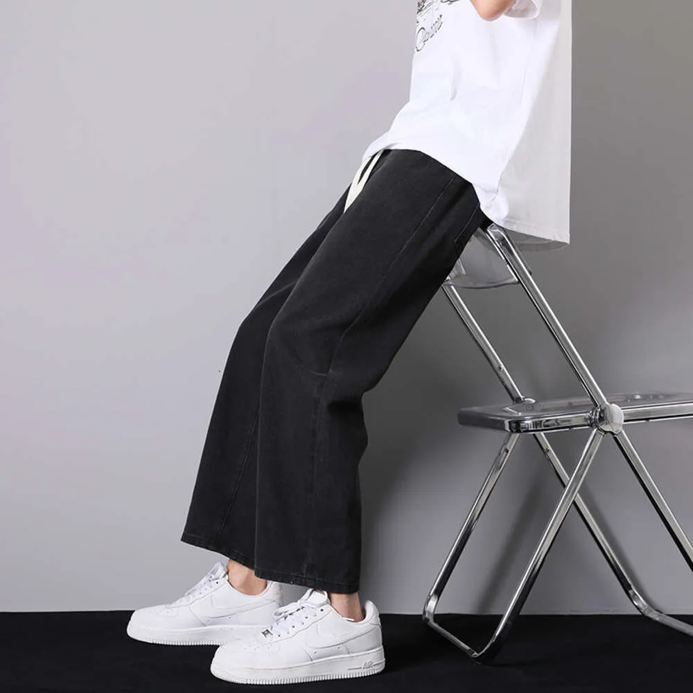 Осенние новые корейские модные мужские черные мешковатые джинсы, уличная одежда с эластичной резинкой на талии, дизайнерские джинсовые брюки до щиколотки, винтажные синие