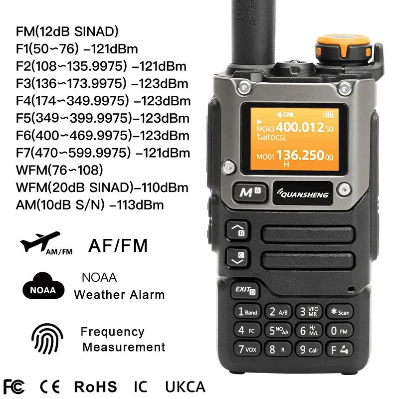 Walkie talkie Quansheng UVK6 5W Air Band R TYEP C SZAD UHF VHF DTMF FM Scrambler Noaa Bezprzewodnikowa Częstotliwość bezprzewodowa CB 231030