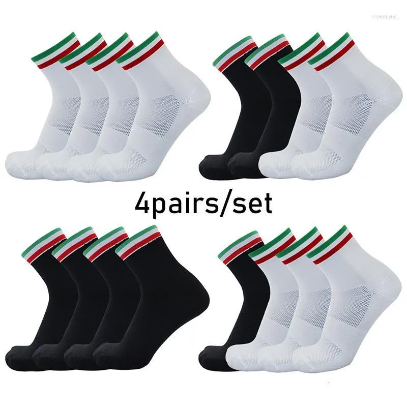 Sportstrumpor 4pairs/Set Green White Red Striped Cycling Men Women Outdoor Racing Bike Breattable Calcetines Ciclismo