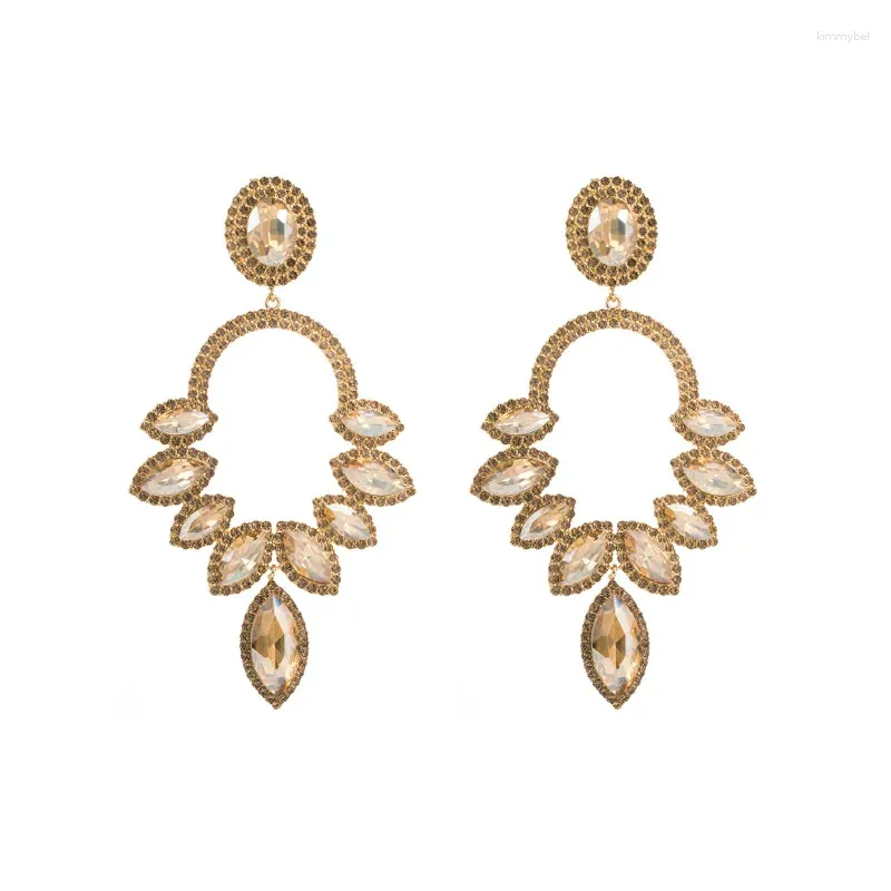 Brincos de luxo Big Crystal Drop Women Women Vintage Flower Geometria Long Champagne Rhinestone Jóias atacado