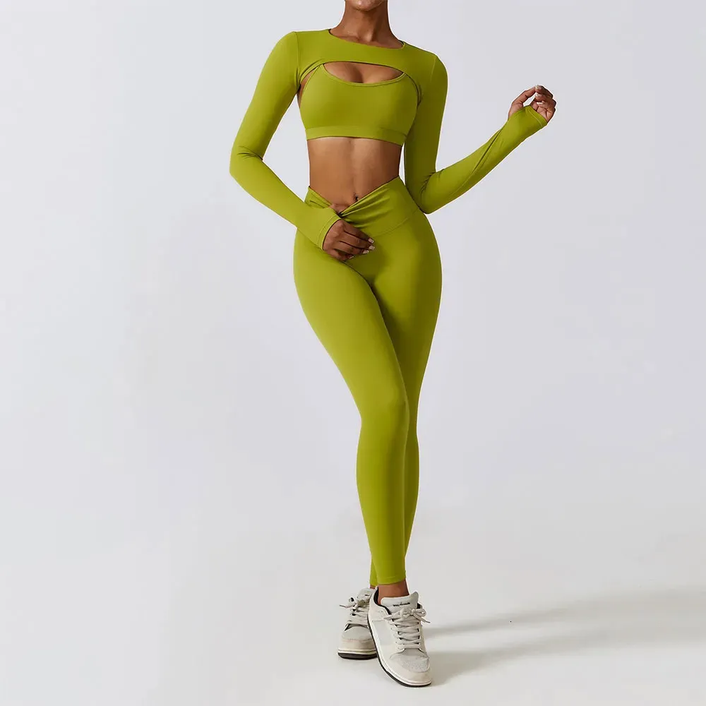 Yoga outfit sportkläder Set Women's Workout Clothes Athletic Wear Sports Gym Legging Seamless Fitness Bra Crop Top Long Sleeve Suit 231030