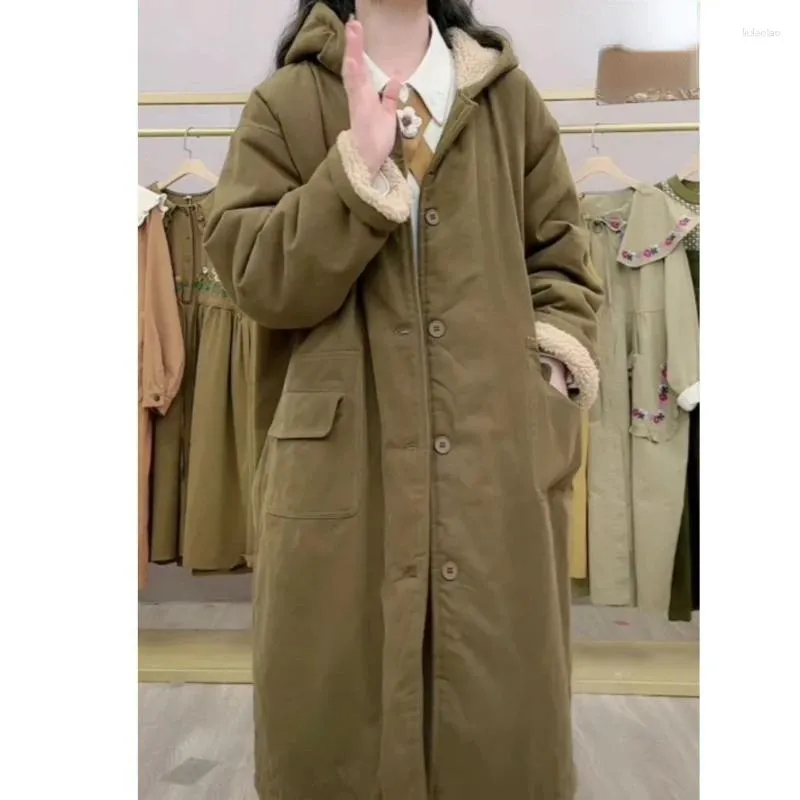 Women's Trench Coats Outerwear Winter Fashionable Cold Protection Plush Insulation Wearing High-end Mid Length Clothing