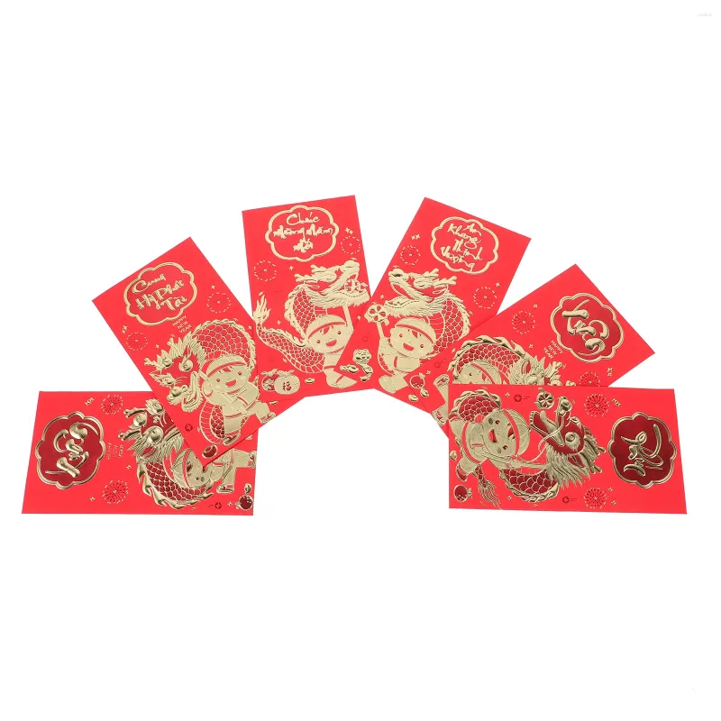 Décorations de jardin 6pcs enveloppes rouges de style chinois motif délicat paquets d'argent chanceux