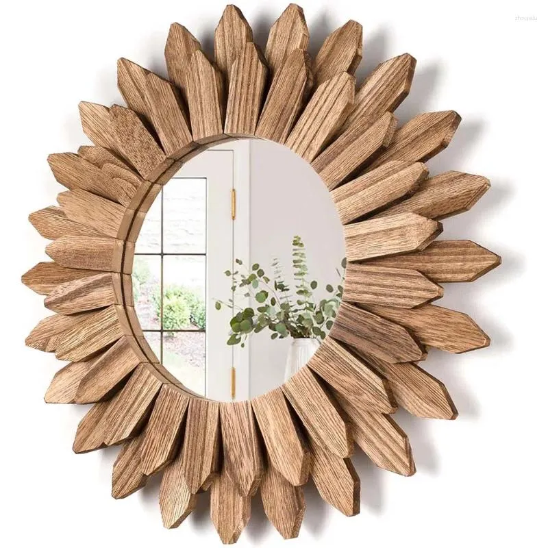 装飾的な置物壁鏡12インチの素朴な木製サンバースト自由hoho玄関寝室のリビングルーム炭化