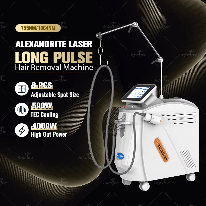 Snabbkylning Alexandrite Laser Hårborttagningsmaskin ND YAG Laser Skin Rejuvenation 755 1064nm Device 2 års garanti