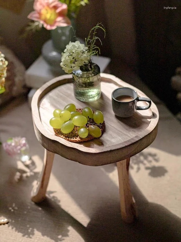 Decorative Figurines Mini Round Stool Riser Wood Pedestal For Flowerpots Coffee Tea Japanese Style