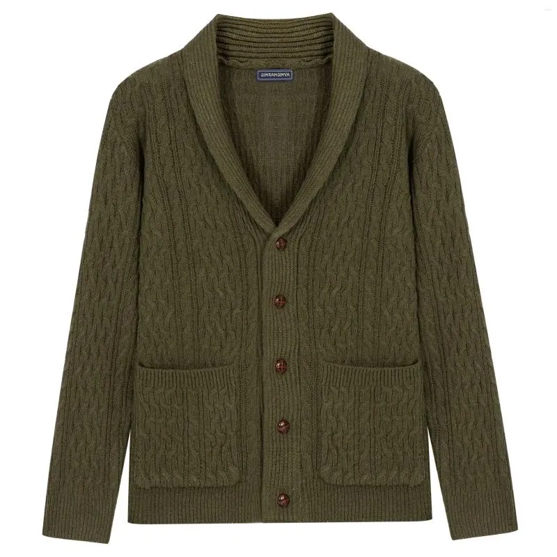 Vestes pour hommes tricots motif torsadé épais aiguille pull manteaux automne hiver mode ArmyGreen vêtements d'extérieur Cardigan mâle hauts