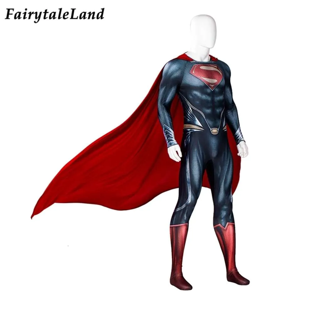 Cosplay Yüksek Kaliteli Cadılar Bayramı Kostüm Süper Kahraman Clark Cosplay Kıyafeti D Baskı Bodysuit Yetişkin Çelik Erkekler Takım Kırmızı Cape
