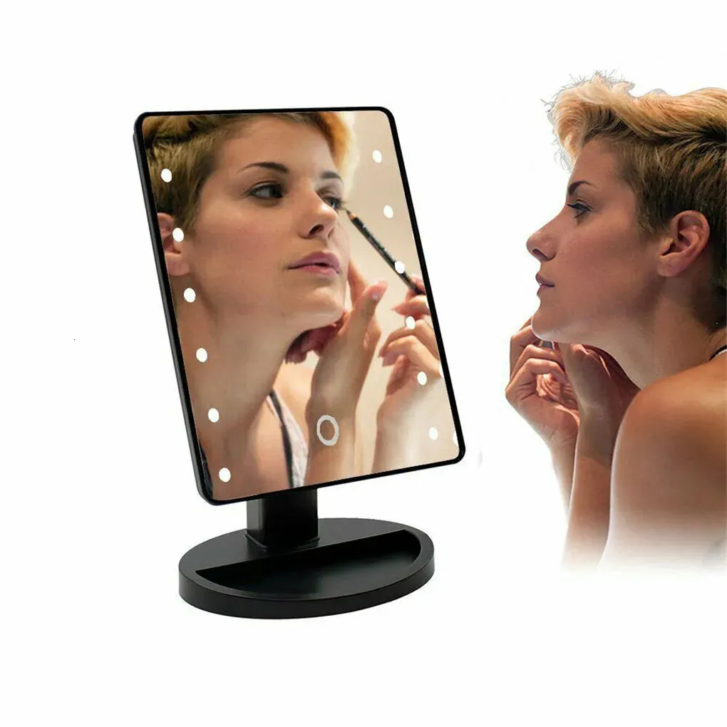 Kompakta speglar LED Makeup Mirror 360 grader Roterande ABS -plastram Desktop Cosmetic Mirror Battery Powered 231109