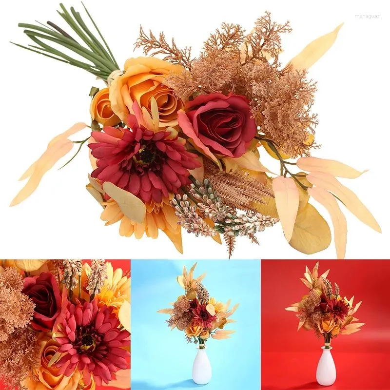 Fiori decorativi in piante di simulazione artificiale Autunno Giorno del Ringraziamento Sposa Cravatta a mano Anemone Decorazione della casa di nozze