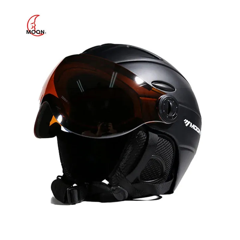 Ski Helmets MOON-Ski Helmet Integrated Full Coverage Protector White Self Contained Goggles 2 in 1 Visor Ski Snowboard Helmet Cover 231030