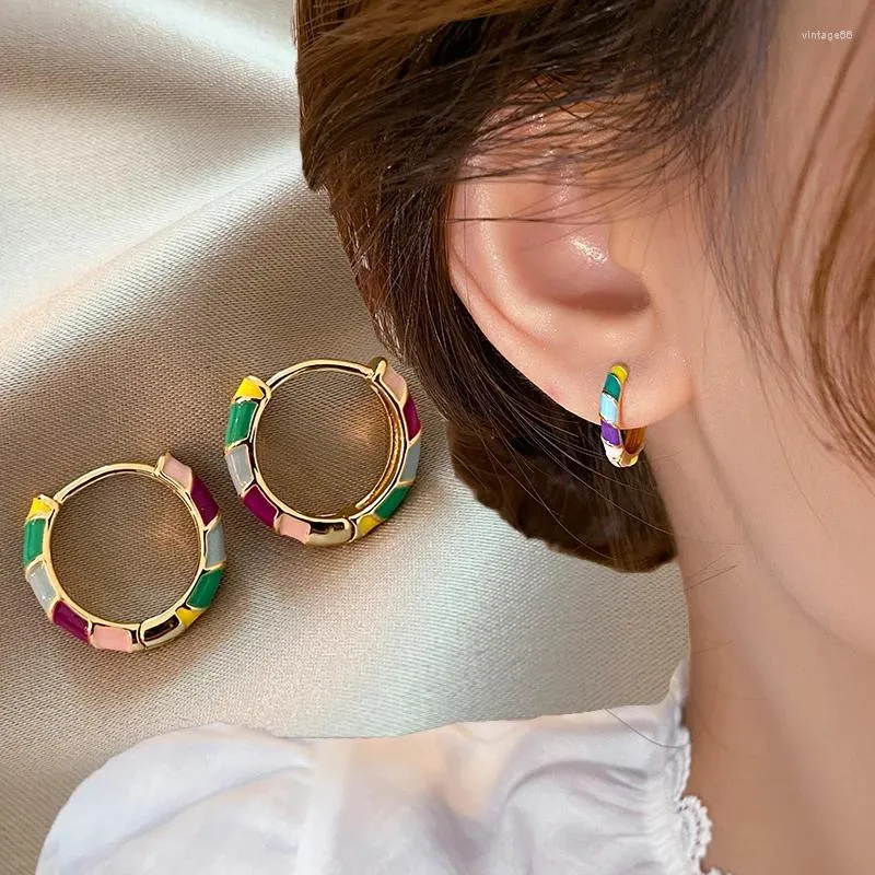 Boucles d'oreilles créoles en émail coloré pour femmes et filles, accessoires de bijoux à la mode coréenne, 2023