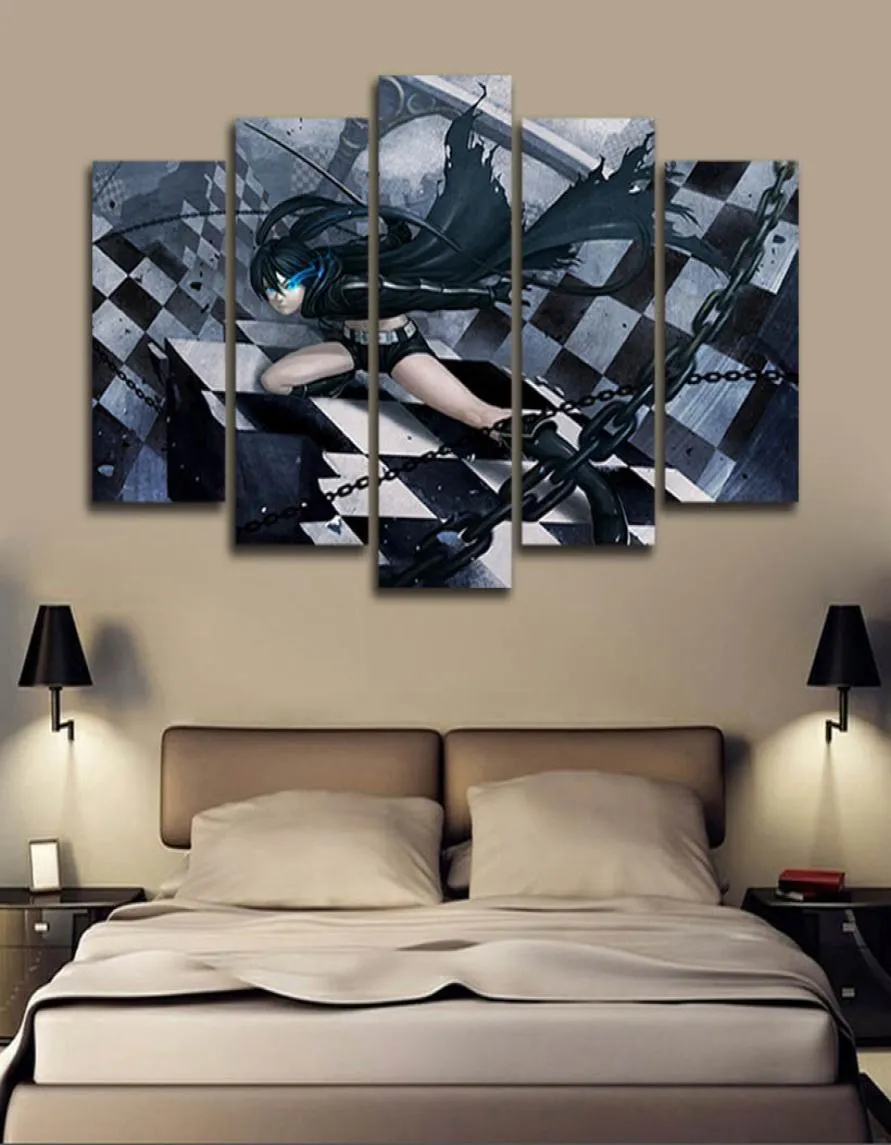 Seule toile sans cadre 5 pièces japonais Anime noir Rock Shooter mur Art HD impression toile peinture mode suspendus photos chambre déco9248767