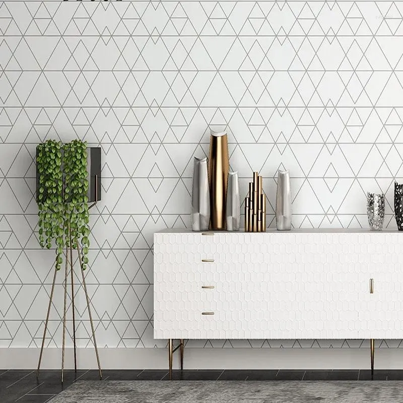 Wallpapers 3D Geometrisch Behang Wit Modern Design Gestreept Driehoek Patroon Slaapkamer Woonkamer Woondecoratie