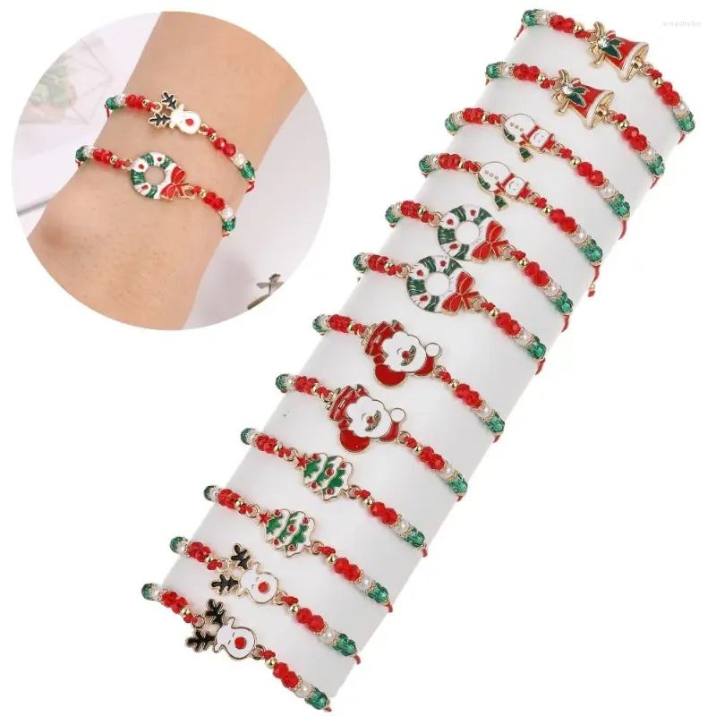 Link Bracelets Imitation Pearl Christmas Party Elk Bell Santa Claus Beaded Woven Bracelet Set Xmas Tree Chain Gifts