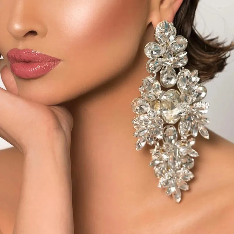 Boucles d'oreilles pendantes pour femmes, strass surdimensionnés, décoration exagérée, élégant, cristal scintillant, bijoux de fête, 2023