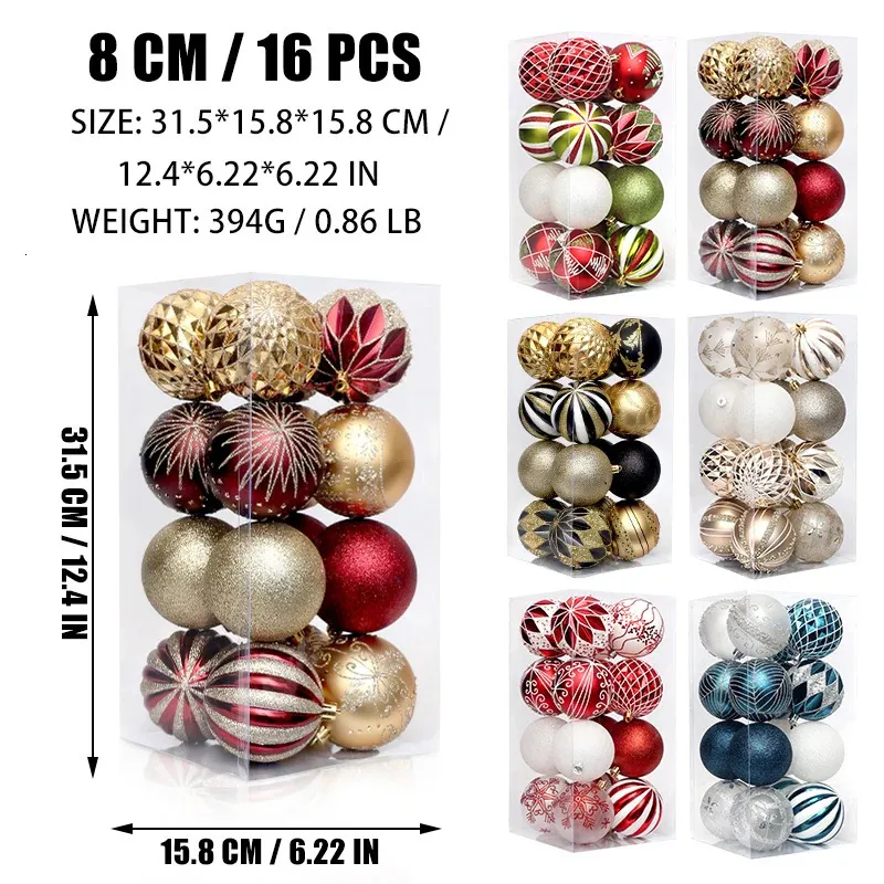 Dekoracje świąteczne 16PCS Ball Xmas Tree Wiszące Ozdoby Czerwone Czarne Złoto 8 cm Kulki dla domu Navidad Natal Noel 2023 231027