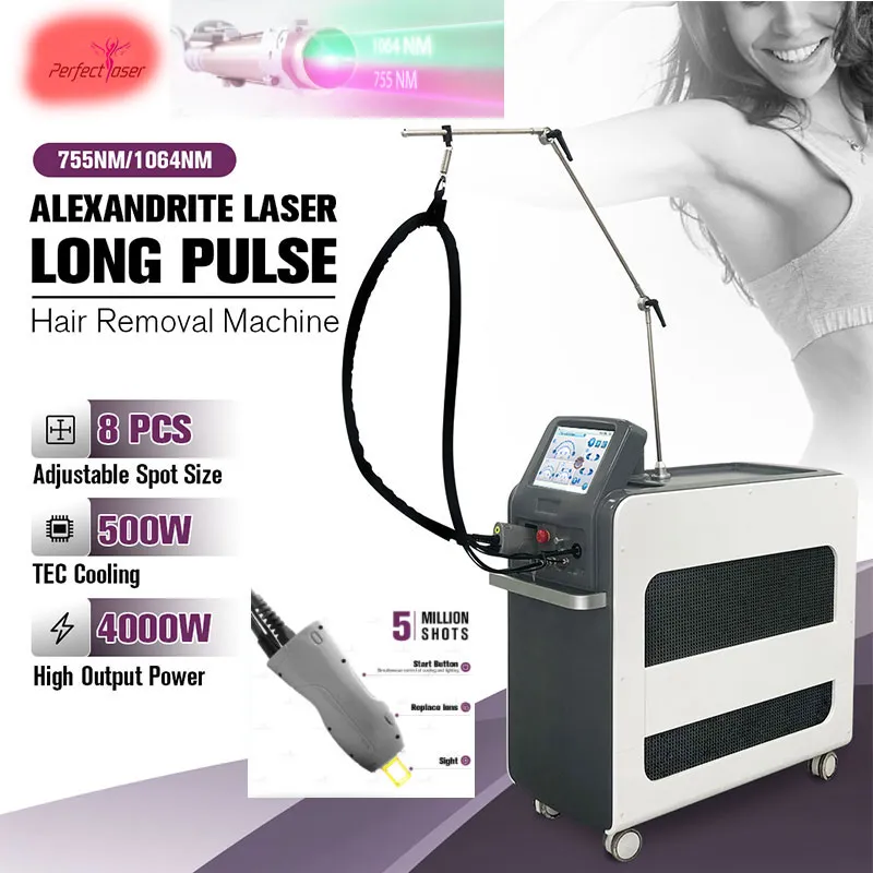 1064NM Alexandrite Laser Hair Ta bort Fiber Laser Machine 755nm Alex Hair Remover Lazer Equipment Skin Rejuvenation Device med 2 års garanti