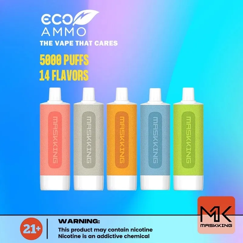 Original Maskking ECO AMMO 5000 Puffs Jetable E cigarettes Vape Pen kit de démarrage 12 ml Pod 550 mah Batterie Chine Authentique vapoteurs en gros desechables bouffée 5K