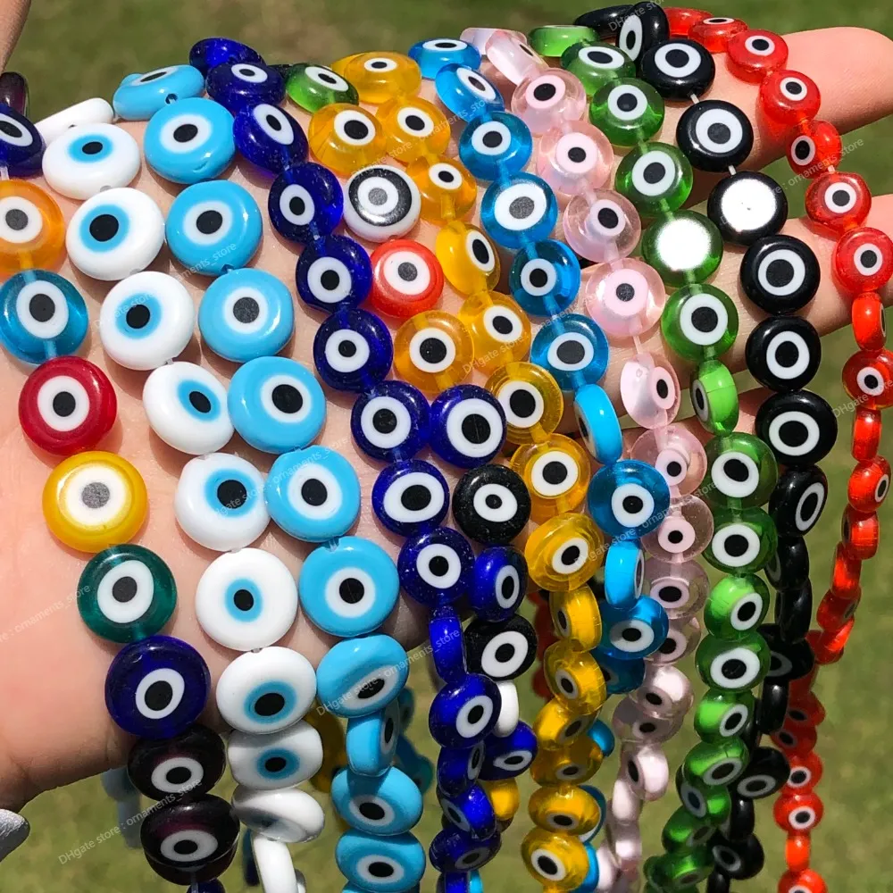 6/8/10mm Flat Round Colors Evil Eye Lampwork Millefiori Glazed Glass Beads for Jewelry Making DIY Bracelet Necklace Accessories Fashion JewelryBeads