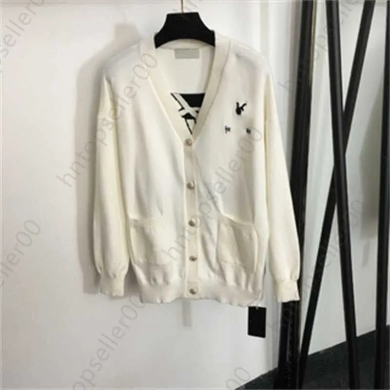 Suéteres de grife feminino cardigan malhas jaquetas clássicas letras bordadas no peito elegante costas impressas com decote em v de manga comprida suéter de malha jaqueta feminina