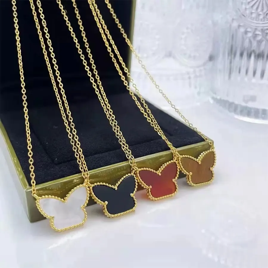 NEW 100% 925 Silver Vintage mini Butterfly Pendant Necklace clover luxury Logo Elegant Girlfriends Gift Necklaces Wedding for Woman Jewelry Top Quality van designer