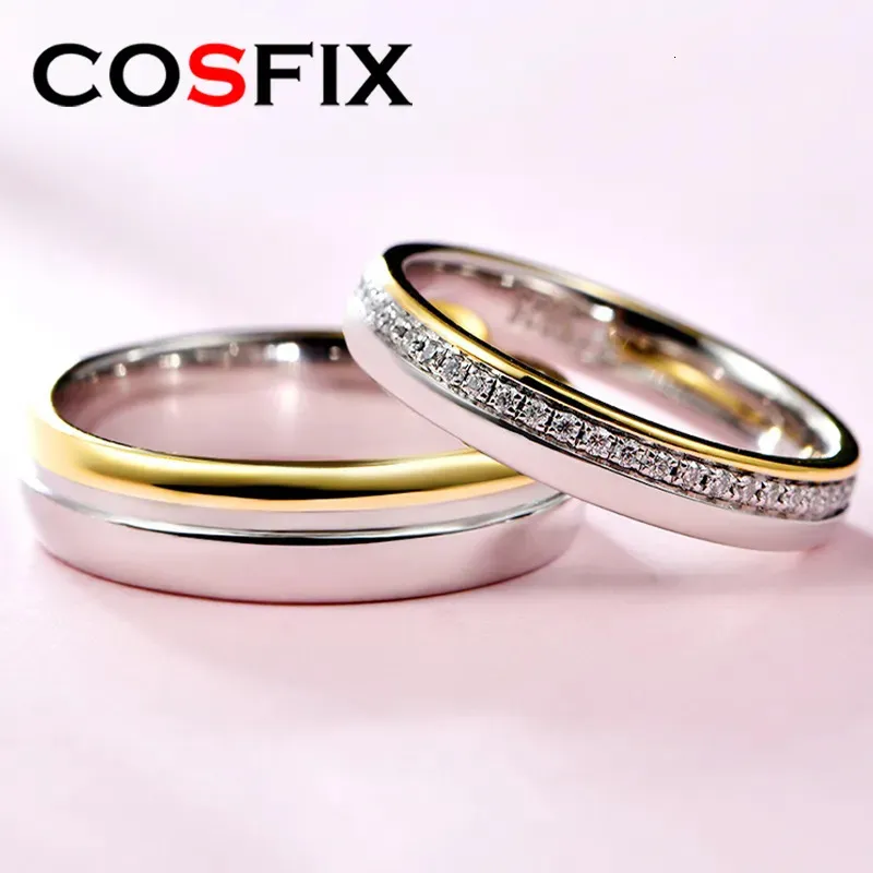 Anillos de boda COSFIX D Color Anillos de pareja para amantes Alianza de boda Compromiso 925 Anillos de plata esterlina Conjunto de joyería al por mayor 231027