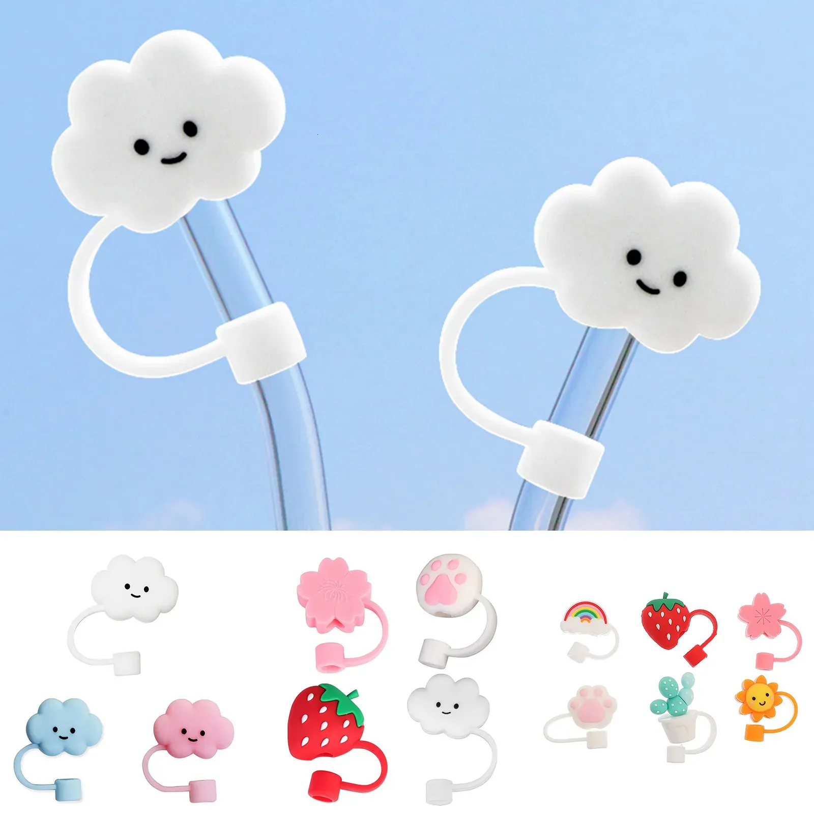 Overige drinkgerei Schattig Rietje Bescherming Plug Cartoon Siliconen Afdichting Covers Herbruikbaar voor 6 8mm Wasbaar Prachtige Geschenken Cup Accessoires 231027