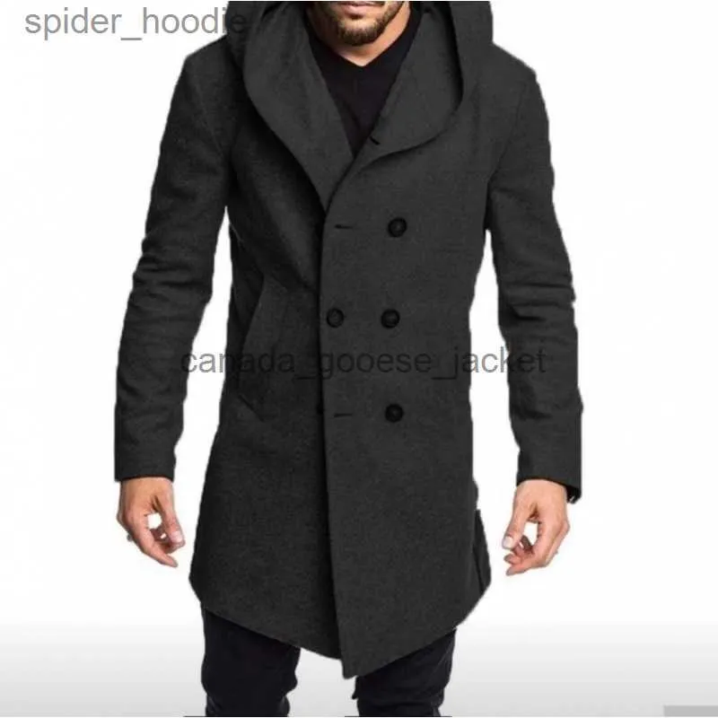 Womens Wool Blends Womens Wool Blends New Mens Coat 2023 Spring Autumn British Men Hooded Silk Floss Woolen Coat Fashion Casual Woolen CoatL230918 L231030 From Spider hoodie 8.53 DHgate.Com
