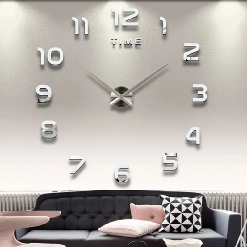 Horloges murales Design moderne grande Horloge 3D bricolage Quartz montres de mode acrylique miroir autocollants salon décor à la maison Horloge 231030