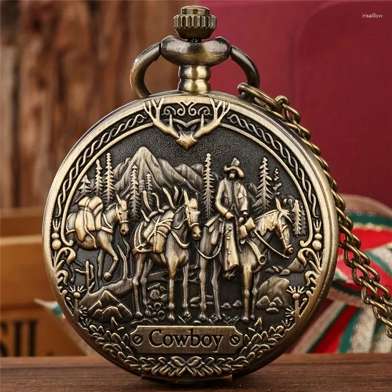 Montres de poche rétro en Bronze, Design Unique, collier COWBOY Vintage, montre à Quartz, horloge Cool, cadeau pour hommes et femmes