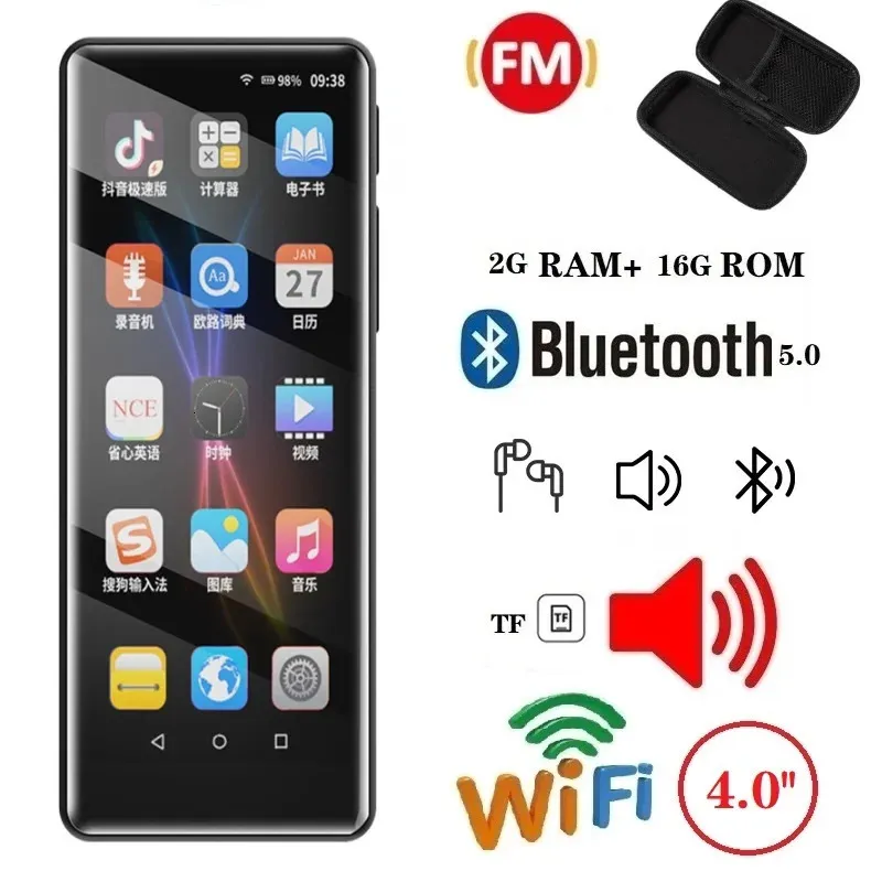 MP3 MP4プレーヤーWiFi Bluetooth 16GBポータブルスマートアンドロイドスポーツビデオダウンロードアプリタッチスクリーンメディアFMミュージックプレーヤー231030