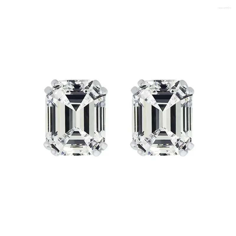 Boucles d'oreilles à tige 8 carats au total plaqué argent 925 or 18 carats 2 pièces diamant blanc 6A zircone cubique coupe Asscher boucles d'oreilles bijoux cadeaux pour elle