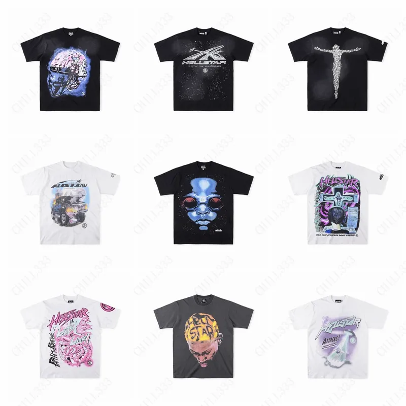 Hellstar New Collections Plus Tamanho T Tamas unissex Camisetas pesadas Big-Shirt Rock Rock vintage Hip Hop Tee Mulheres homens de mangas curtas Tops de moda de rua