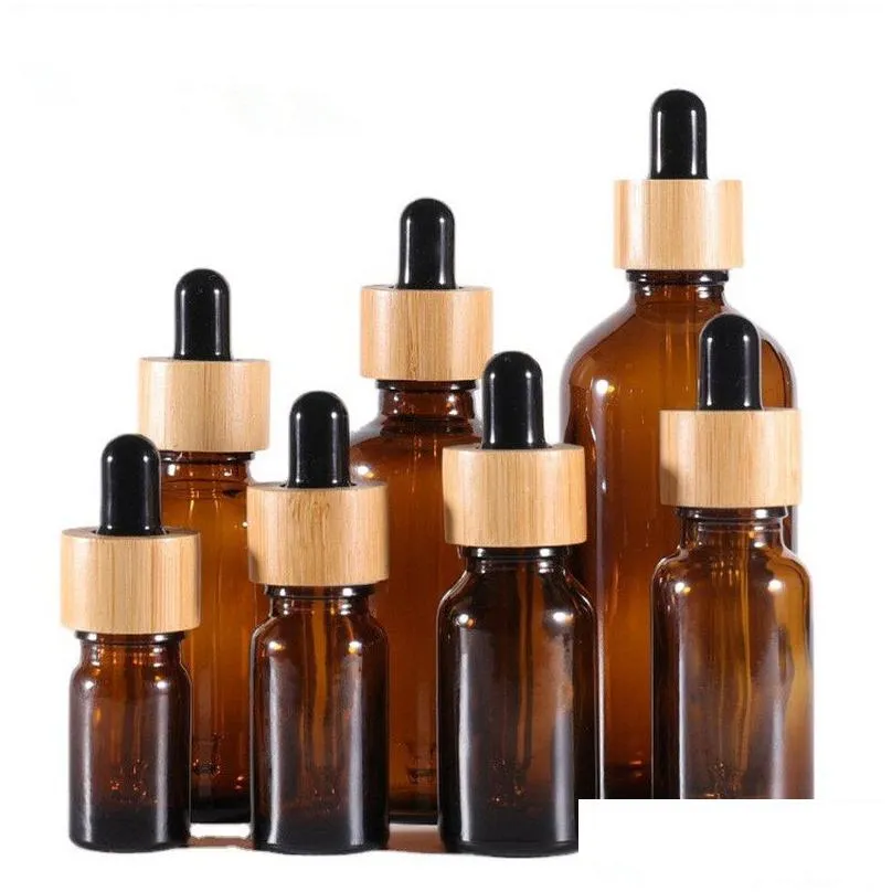 Packing Bottles Wholesale 15Ml 20Ml 30Ml 50Ml 100Ml Empty Refillable Bottle Amber Glass Dropper Vial Sample Bottles Jars With Bamboo C Dhgbr