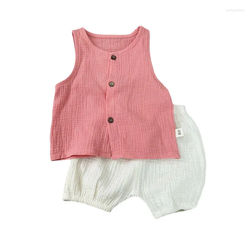 Kledingsets Baby Zomerkostuums Kleding Jongens Meisjes Mousseline Katoenen Outfits Vest Shorts Kinderen Mouwloos Casual Tops Broek 2 STUKS 0-5 jaar