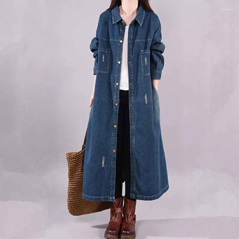 Damenjacken Denimjacke Frauen 2023 Herbst Lose Feste Revers Einreiher Langarm Trenchcoat Für Jean