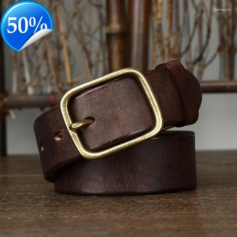 Bälten 3.8 cm Top Cowhide äkta läder Men bälte mode koppar spännband för manlig bred cinto masculino lyx cummerbund