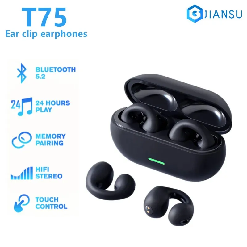 Écouteurs écouteurs TWS Bluetooth 53 Conduction osseuse sans fil T75 Clip oreille musique suppression du bruit casque HD appel sport jeu 231030