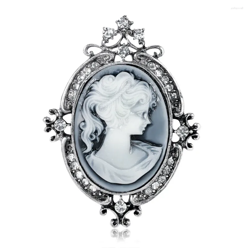 Brooches Victorian Crystal Rhinestone Cameo For Women Vintage Queen's Beauty Head Brooch Pin Clothing Accessories