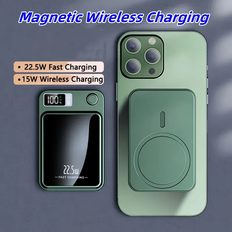 Power Bank 20000Mah Qi Magnetic Wireless 22.5W Fast Charging för iPhone 14 Huawei Samsung Powerbank med magnetisk ring Poverbank