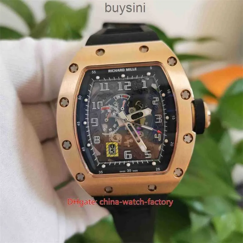 Automatyczne oglądanie oryginalnego pudełka z logo Elements Mens Watch Wysokiej jakości 42 mm 50 mm RM1101AG Szkielet 18K Rose Gold Sport zegarki gumki Transparent Yafy7