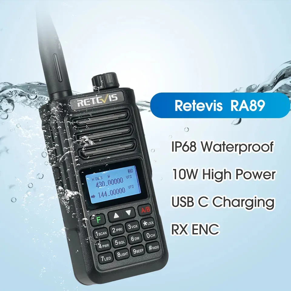 Walkie Talkie Retevis RA89 USB C Charge IP68 à prova d'água 10W de longo alcance rádio bidirecional com redução inteligente de ruído transceptor ht 231030