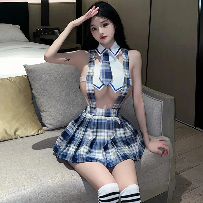 Kawaii Schoolgirl Cosplay Costume Set Back With Short Mini Skirt