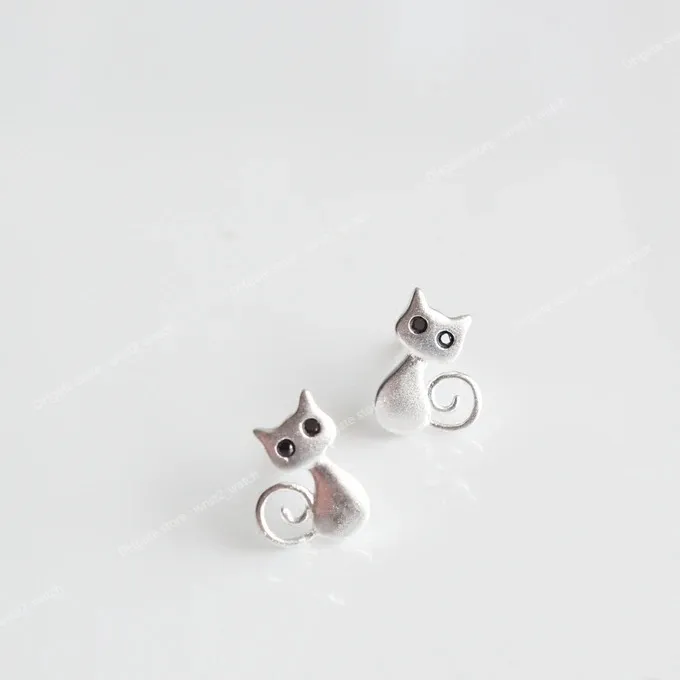 Silver Color Anime Stud Earrings For Women Cute Cat Earings Sterling-silver-jewelry boucle d'oreille VES6050 EarringsStud Earrings Jewelry Accessories