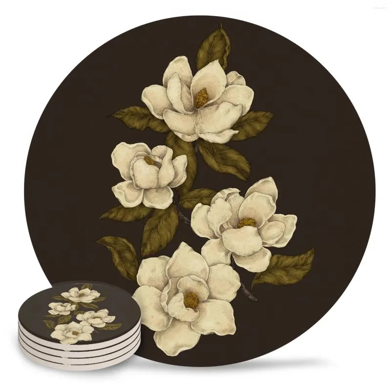 Tapis de Table Magnolias, napperons pour la cuisine, accessoires de décoration de café, sous-verres en céramique
