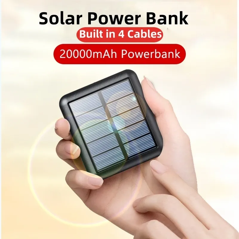 20000 mAh solar Power Bank Mini Caricatore solare portatile PowerBank per iPhone 14 Samsung Xiaomi Poverbank con batteria di riserva via cavo