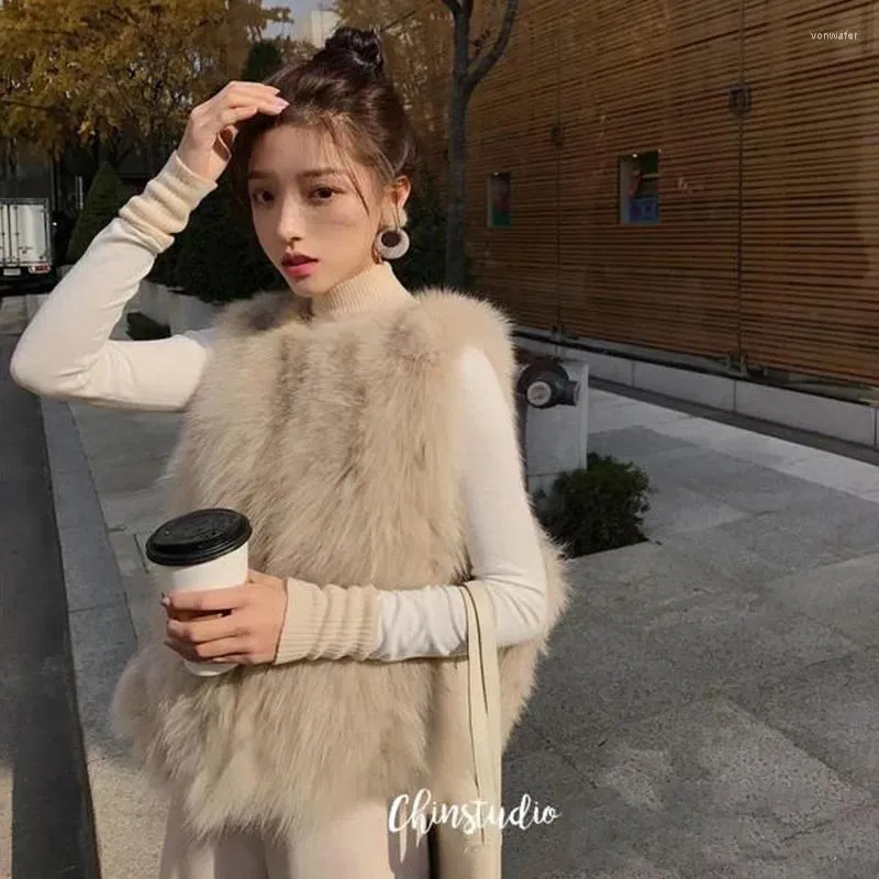 Dames bont faux vest dames herfst winter luxe ontwerp kort vest Koreaanse mode pluche dikke warme mouwloze tops bovenkleding