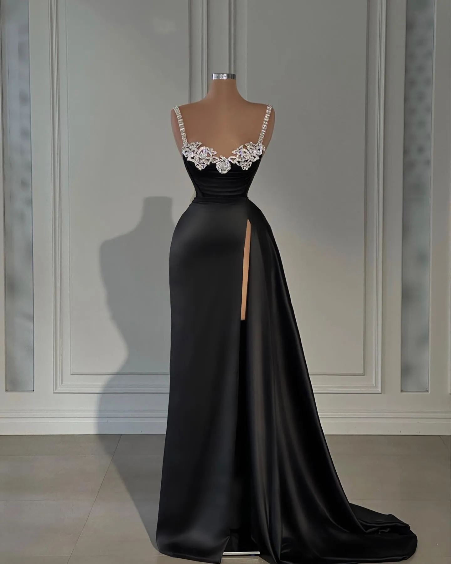 how to wear black dress to wedding Black Beaded Long Sleeve Evening Gown main image 0